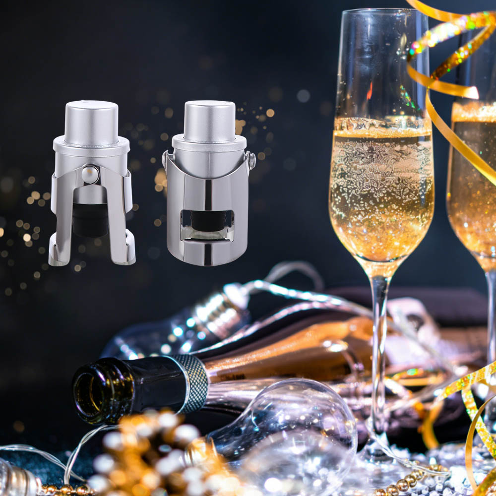 Wine Preservation Pump - จุกปิดขวดแชมเปญแบบสุญญากาศพร้อมปั๊มแรงดันในตัว 2 ชิ้น พร้อมตัวบอกเวลา ดีไซน์หูจับสองข้าง จุกปิดขวดไวน์แบบใช้ซ้ำได้เพื่อการเก็บรักษา