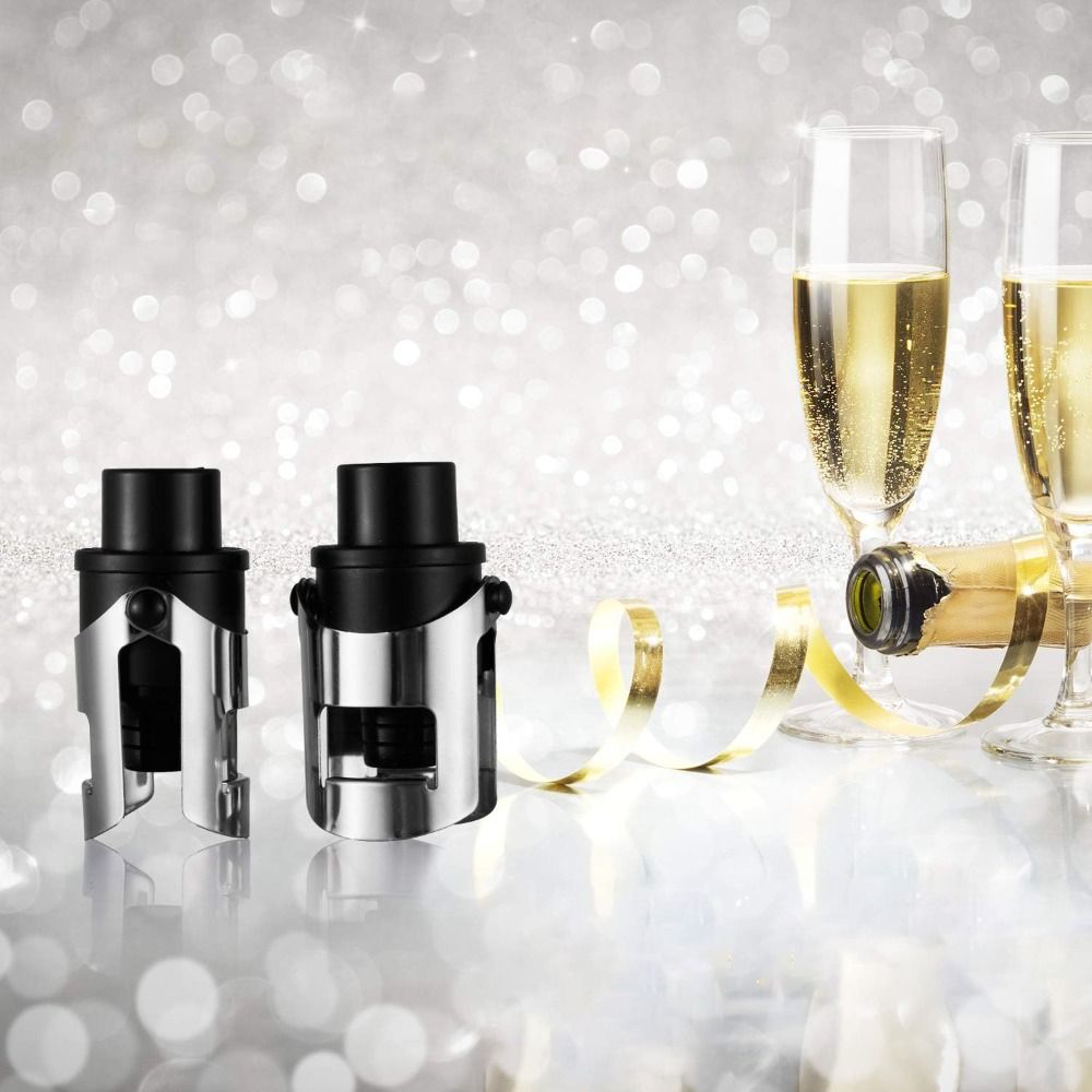 Wine Preservation Pump - จุกปิดขวดแชมเปญสุญญากาศแบบมีปั๊มแรงดันในตัว 2 ชิ้น ใช้ซ้ำได้พร้อมตราประทับเวลา จุกปิดขวดไวน์แบบสองหูสำหรับการเก็บรักษา
