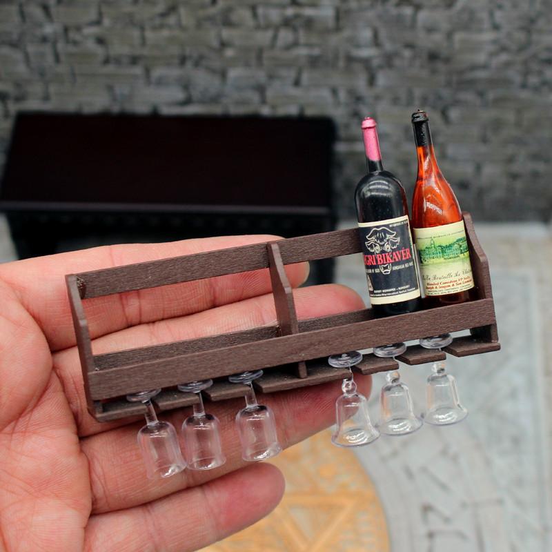 Home Bar Stand - 1 ชุดตุ๊กตาของเล่นจําลองติดผนังชั้นวางไวน์ถ้วย Rack Miniature แขวนชั้นวางรุ่น Play