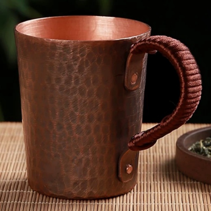 Mule Copper Mug - แก้วกาแฟทองแดงแท้สไตล์วินเทจ ด้ามจับลายทอแบบค้อน แก้วนม แก้วน้ำ แก้วชา ทำด้วยมือ