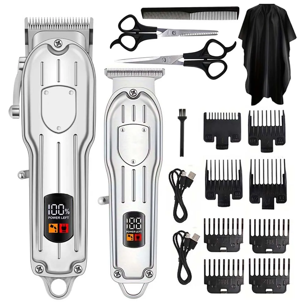 Home Barber - เครื่องตัดผมไฟฟ้า จอแสดงผลดิจิตอล มัลติฟังก์ชั่น เครื่องเล็มผมสำหรับใช้ในบ้าน ระดับมืออาชีพ ชุดอุปกรณ์ตัดแต่งทรงผมสำหรับผู้ชาย
