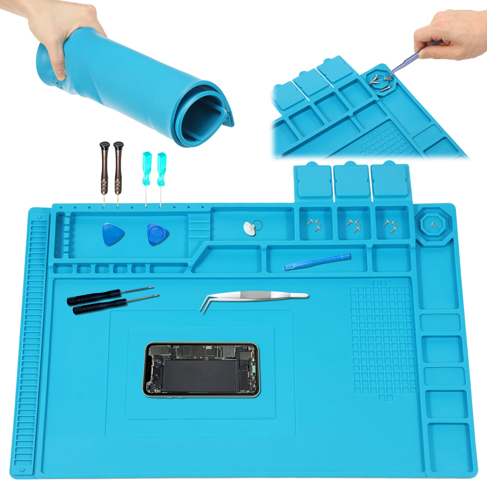 Bar Mat Rubber - แผ่นรองซิลิโคนสำหรับงานบัดกรี ขนาด 45x30 ซม. ทนความร้อน ป้องกันไฟฟ้าสถิตย์
